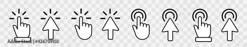 Cursor mouse arrows icons set. Hand click for app and web design. Cursor finger pointer. Vector illustration isolated.