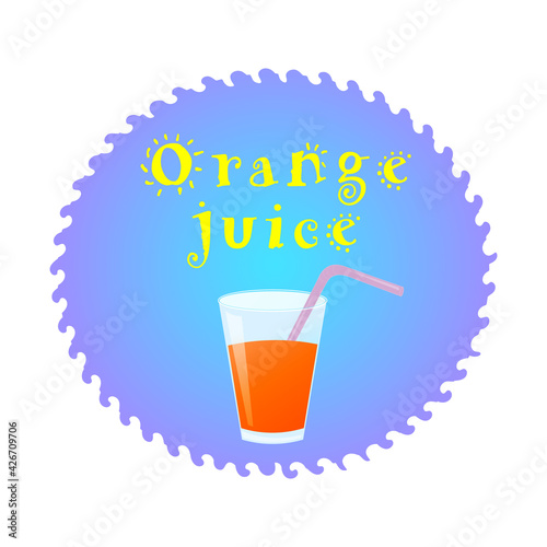 Glass of fresh juice orange. Healthy juice sticker design