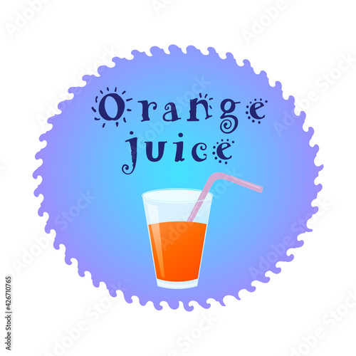 Orange fresh juice. Vector of bright sticker, emblem logo and label