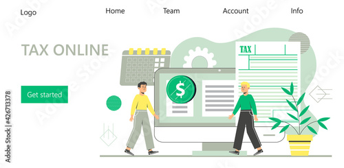 Online tax payment concept, when small people filling tax form and sending, it can be use for landing page, websites, template, UI, web design