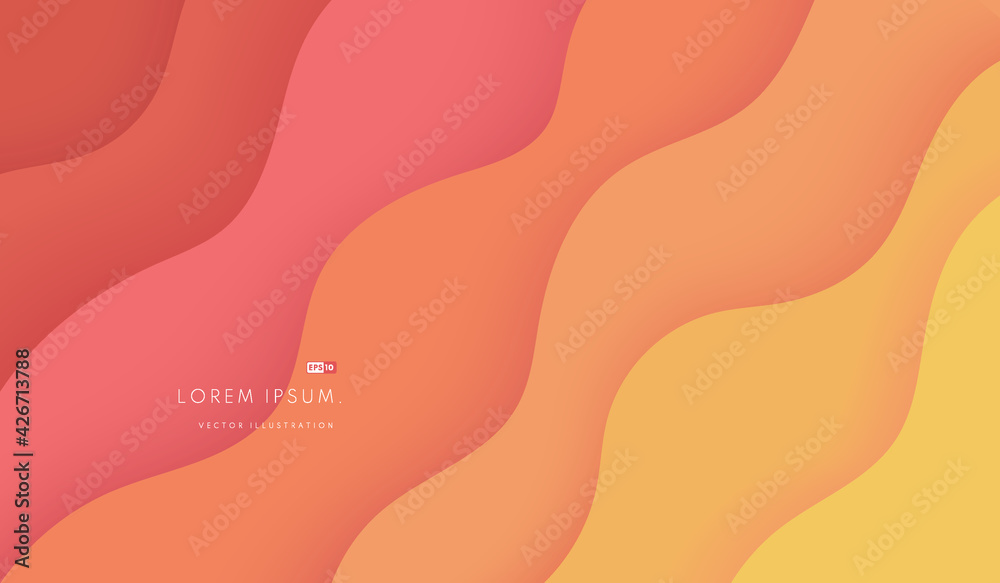 Abstract layered wavy shape on yellow, light orange, pink background. Modern curve pattern pastel color. You can use for cover brochure template, poster, banner web, print ad, etc. Vector illustration