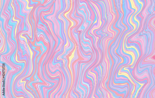 Abstract liquid dynamic trendy gradient wave background. Fluid pastel marble texture, Holographic color design. Modern pink, light blue, yellow wavy pattern. Vector illustration