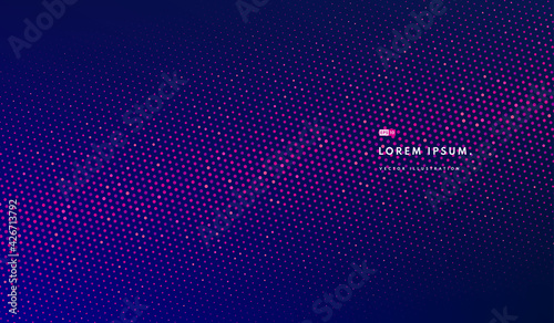 Abstract glow pattern dots banner, Pink and red color halftone on dark blue background. Simple flat design with copy space. Minimal and modern banner design. Tech futuristic style. Vector illustration