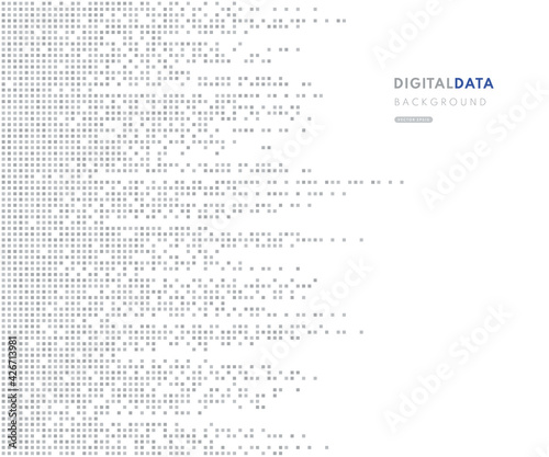 Modern horizontal silver color pixel banner. Abstract digital data technology square gray pattern on white color background. Minimal flat template design. Vector illustration