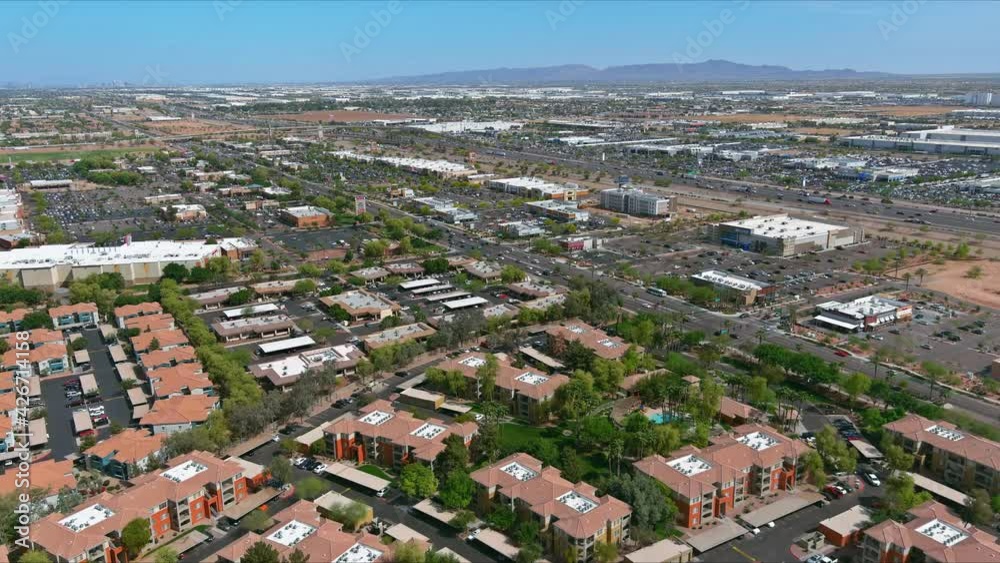 Overlooking view of a small town a Avondale in a mountain valley among desert the Arizona near of state capital Phoenix Overlooking view of a small town a Avondale in a mountain valley among desert the Arizona near of state capital Phoenix