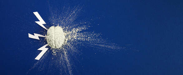 National stress awareness day or month background. Brain on dark blue background