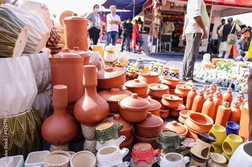 A view on Hunar Haat fair with local market shops and colorful decoration to attract customer and tourists during pandemic time to boost local business. photo