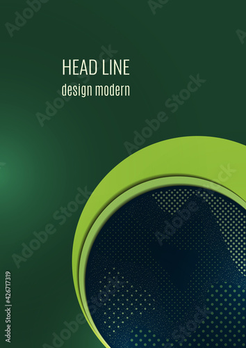 Abstract background with overlapping circles and dots. Chaotic movement. Round banner with blank space for text. Vector