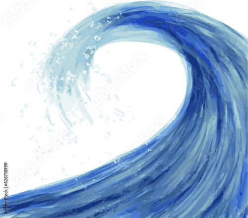 Aquarell, Wasserfarbe Welle mit Gischt, Wasser. Illustration isoliert auf weißem Hintergrund