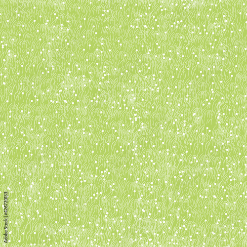 Cartoon seamless green grass in summer,Vector pattern nature lawn field texture, Cute endless tiny wild flower and meadow in spring.Repeat natural surface background