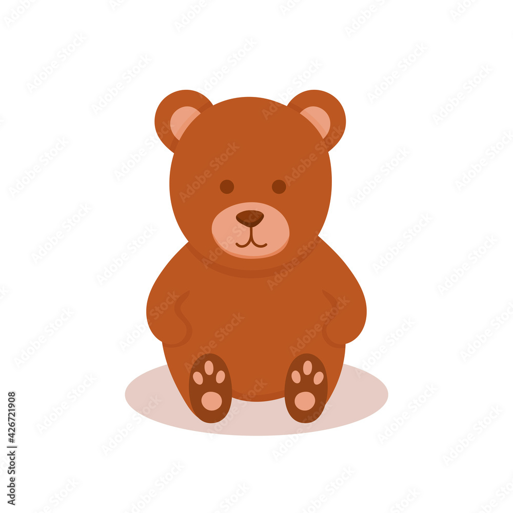 The plush cute bear sits and rejoices. A toy for children as a gift for a holiday. Vector illustration, isolated color element on a white background The plush cute bear sits and rejoices. A toy for children as a gift for a holiday. Vector illustration, isolated color element on a white background