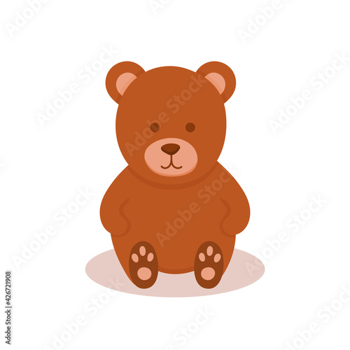 The plush cute bear sits and rejoices. A toy for children as a gift for a holiday. Vector illustration  isolated color element on a white background