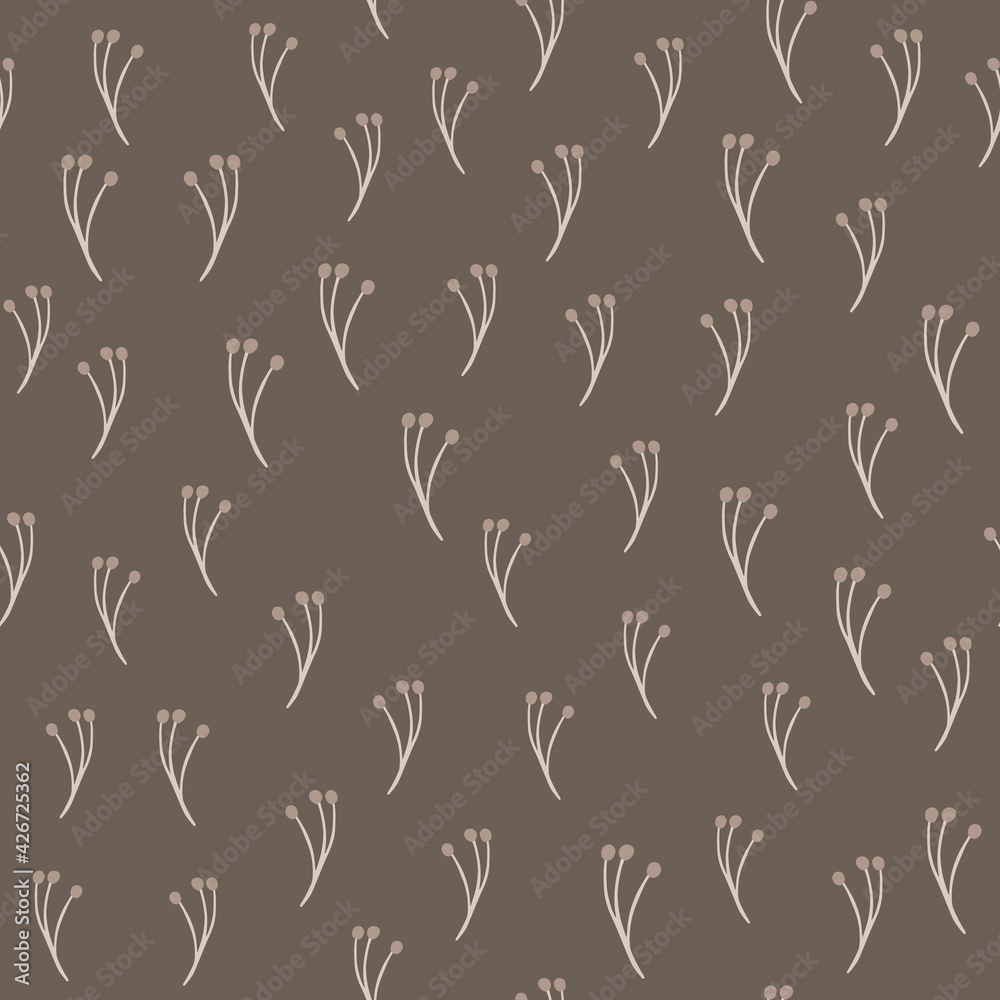 Fototapeta premium Abstract nature autumn seamless pattern with little random berry branches ornament. Grey background.