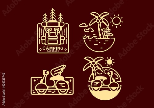 Outdoor activity and scooter line art collection in brown color