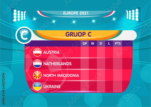 European football tournament group F. 2021 Euro soccer championship flag. set of infographic elements. Vector illustration. 