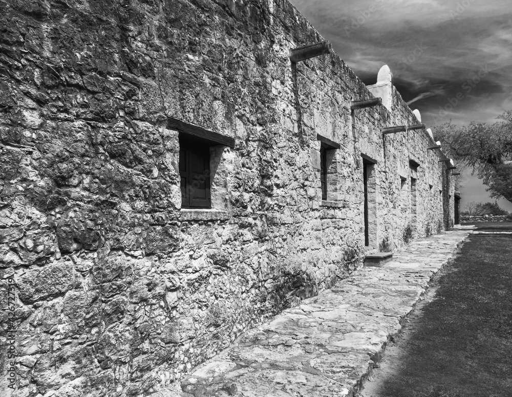 Historic rock wall in black and white Historic rock wall in black and white