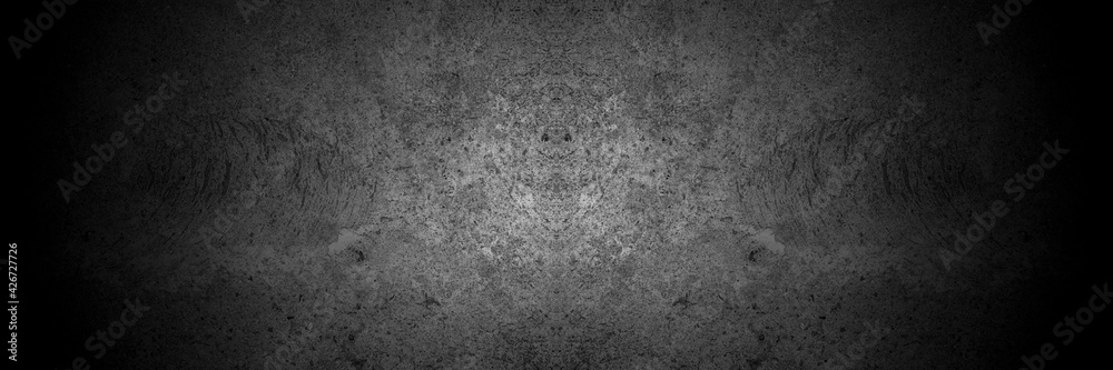 Naklejka premium Old wall texture cement dark black gray panorama background abstract grey color design are light with white gradient background.