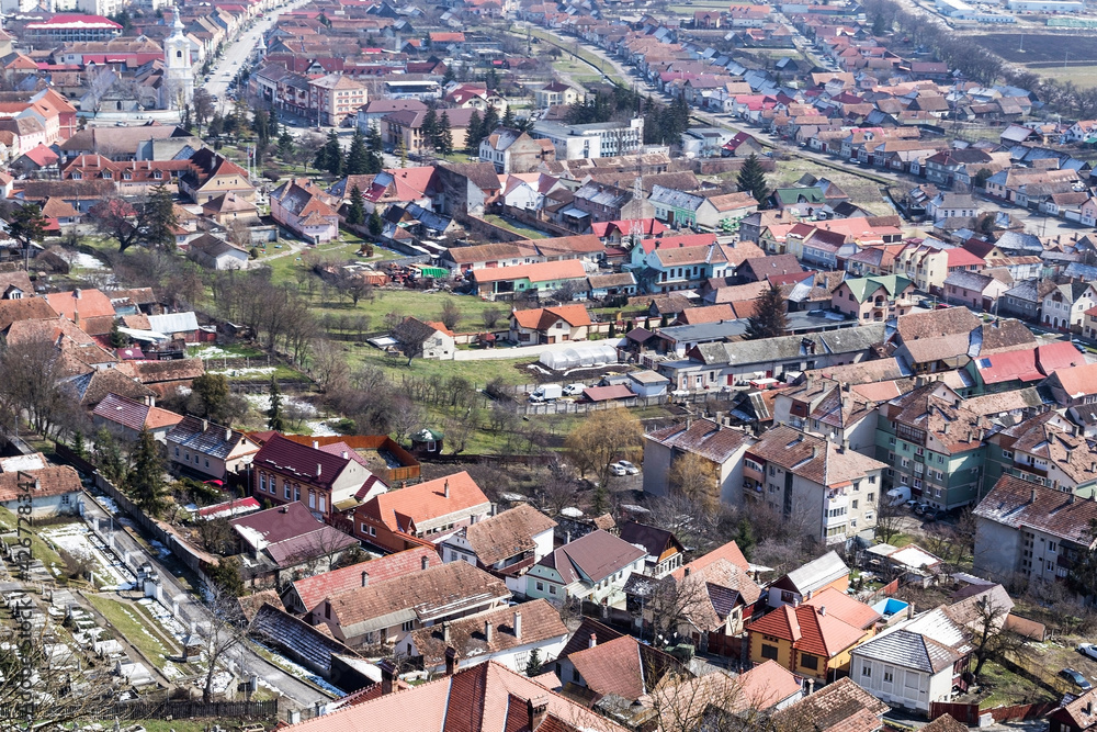 Rupea town seen from the citadel, Brasov county, Romania.