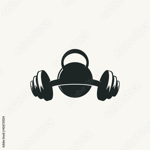 Combination barbell kettlebell vector icon, logos, etc. interchangeable color.