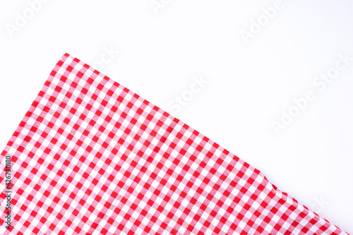 Background, texture cotton red and white fabric tablecloth isolated with copy space. Design background, pattern and backdrop.