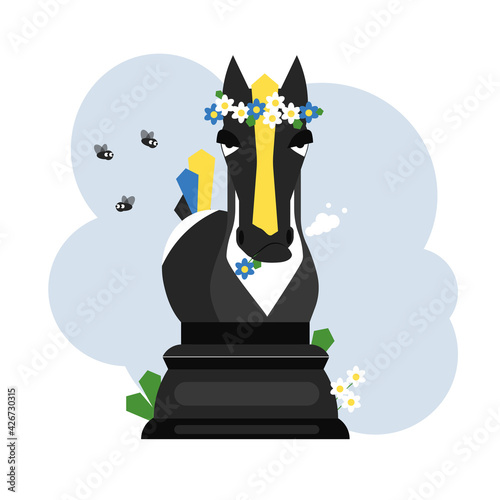 Chess figure. Funny horse. Illustration on white background