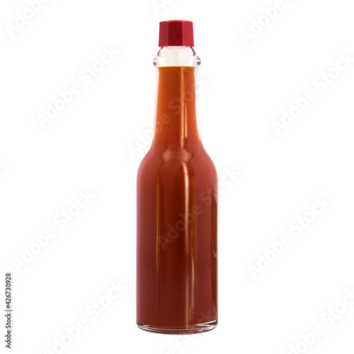 Obraz na plátně little full liquid red hot spicy sauce no label shiny brilliant transparent bott