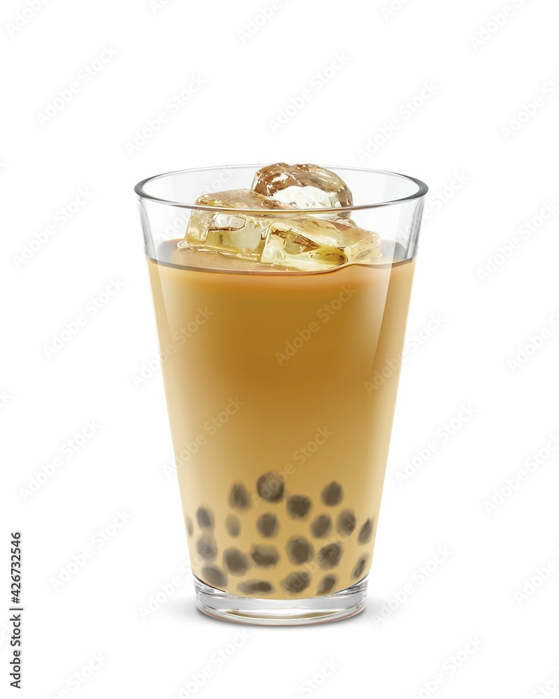 グラス タピオカミルクティー 氷 飲み物 イラスト リアル Stock Illustration Adobe Stock