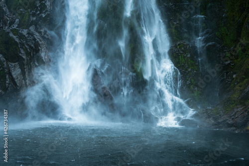 Stirling Falls plunging vertically into Milford Sound, New Zealand