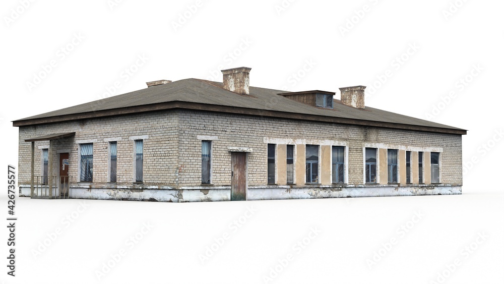 Old building render on a white background. 3D rendering Old building render on a white background. 3D rendering