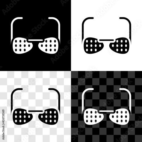 Set Glasses for the blind and visually impaired icon isolated on black and white, transparent background. Vector