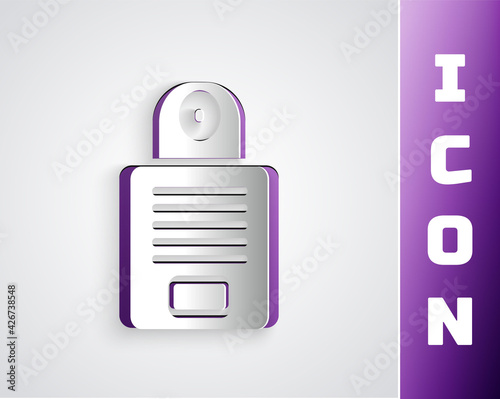 Paper cut Intercom icon isolated on grey background. Paper art style. Vector
