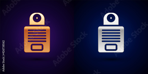 Gold and silver Intercom icon isolated on black background. Vector