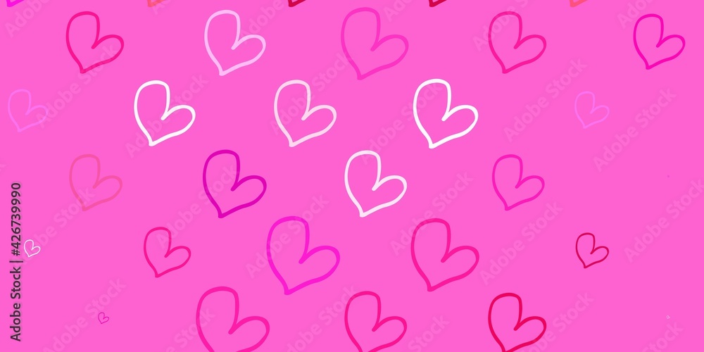 Light Pink vector background with hearts.