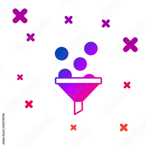 Color Lead management icon isolated on white background. Funnel with money. Target client business concept. Gradient random dynamic shapes. Vector