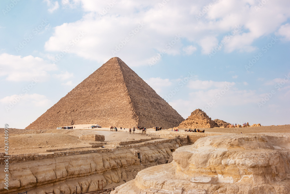 View of Great Egyptian pyramids in Giza, Egypt View of Great Egyptian pyramids in Giza, Egypt