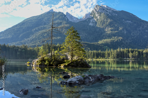 See, Hintersee, Ramsau, Berchtesgaden, Berchtesgadener Land, Malerwinkel, Ferchensee, Forchensee, Ramsauer Ache, Hochkalter,  Oberbayern, Wasser, Spiegelglatt, Spiegelbild, spiegeln, Oberfläche,  Somm photo