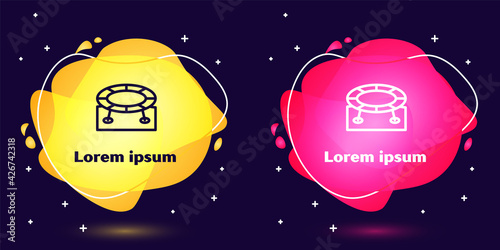Set line Jumping trampoline icon isolated on blue background. Abstract banner with liquid shapes. Vector