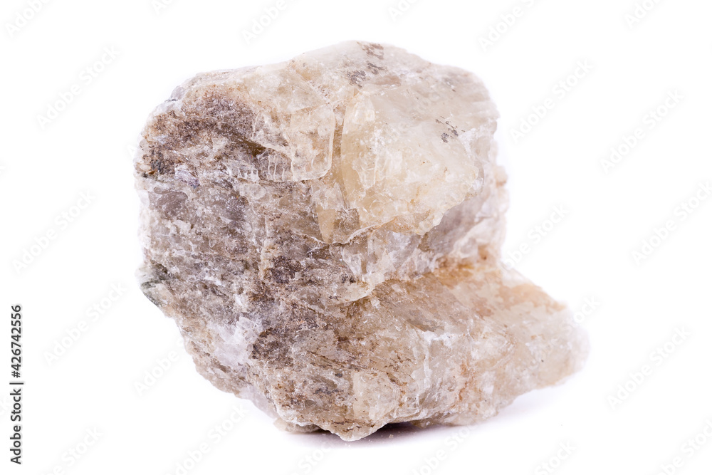 Macro minerals spodumene stone on a white background
