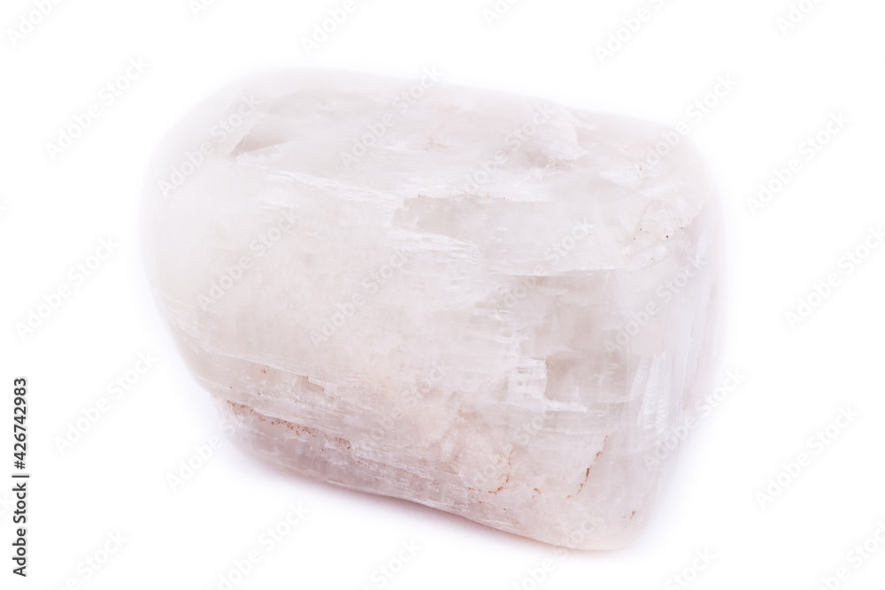 Macro mineral stone Moonstone isolated on white background Macro mineral stone Moonstone isolated on white background
