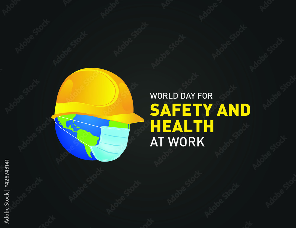 World Day for Safety and Health at Work concept.The Earth and the helmet symbol of safety