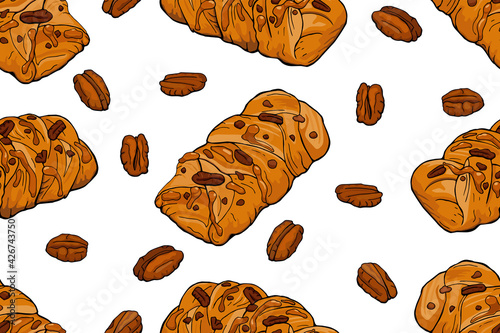 pastry with pecan seamless pattern photo