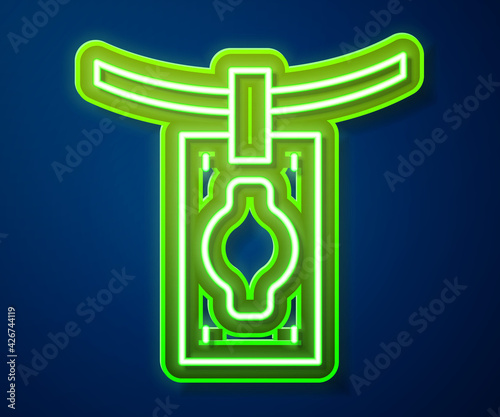 Glowing neon line Money laundering icon isolated on blue background. Money crime concept. Vector