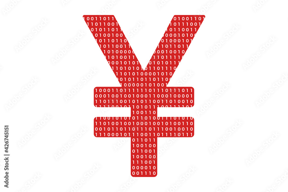Obraz premium Digital Renminbi or yuan currency with one and zero binary code digit. Chinese Cryptocurrency electronic money and digital banking. Vector illustration