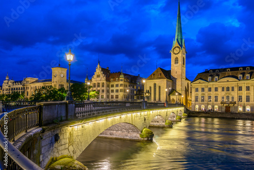 Night view of historic Zurich city center on summer, Canton of Zurich, Switzerland. © karamysh