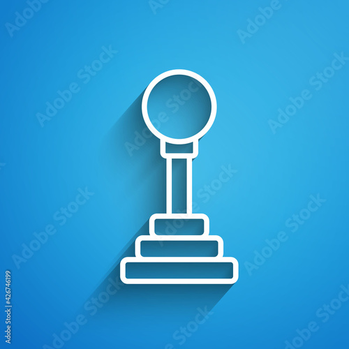 White line Gear shifter icon isolated on blue background. Manual transmission icon. Long shadow. Vector