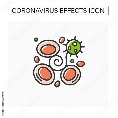 Blood clotting color icon. Covid disease caused acute brain damage. Concept of corona virus neurological health effects danger and cerebral hemorrhage. Isolated vector illustration