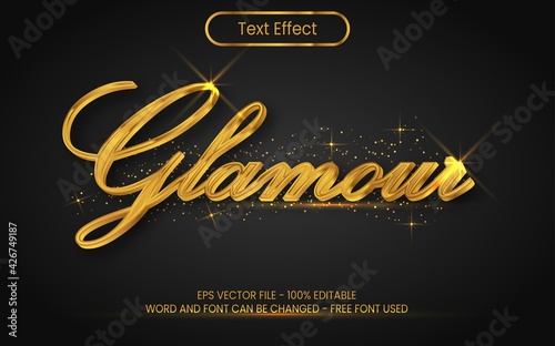 Gold text effect, 3d and glamour word with shinny glitter background. photo