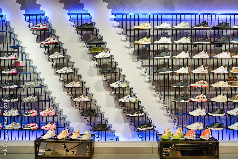 BERLIN, GERMANY - CIRCA SEPTEMBER, 2019: interior shot of Adidas store in  Mall of Berlin. Stock Photo | Adobe Stock