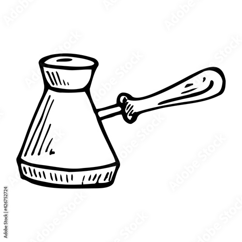 Cezve hand drawn vector doodle illustration. Cartoon utensil. Isolated on white background. Coffee time. Hand drawn simple element