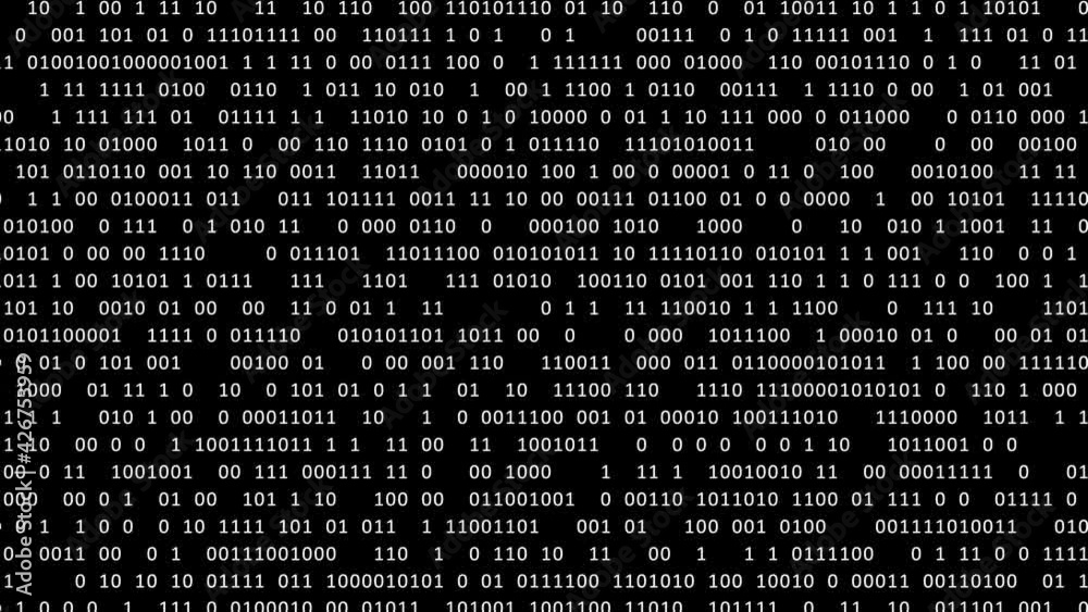 Digital code binary zeroes and ones bits animation in black and white